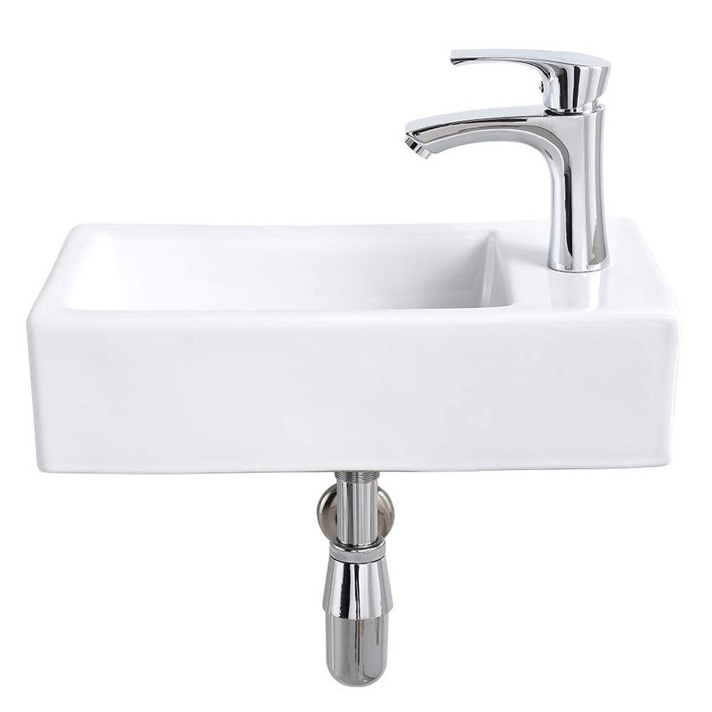 Bokaiya Corner Bathroom Sink with Faucet and Drain Combo-Bokaiya 18 Inch Small Wall Mount Vessel Sink Rectangle White Porcelain Ceramic Vanity Sink, Right Hand - Image 1